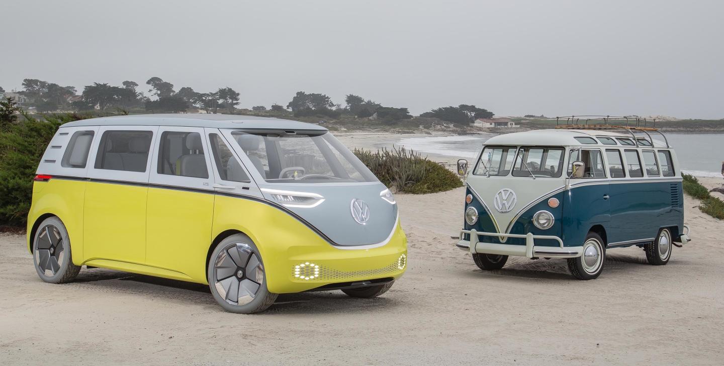 Two models of Volkswagen buses
