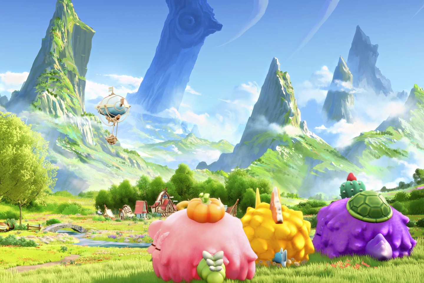 Artwork depicts an Axie squad in battle.