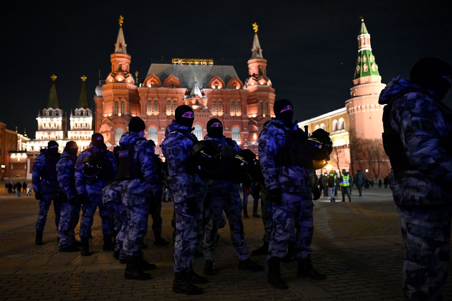 Photo of Russian riot police offers outside of Moscow's Manezhnaya Square during an anti-war protest on March 2, 2022.