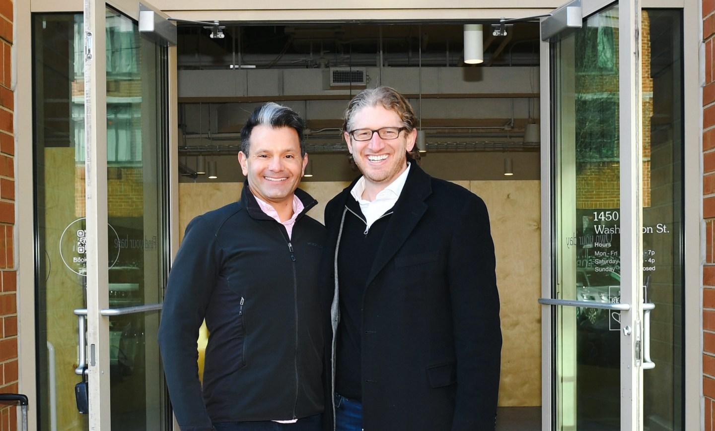 Daybase COO Douglas Chambers and Daybase CEO Joel Steinhaus attend the opening of the first Daybase hybrid work spot in Hoboken, N.J. at the end of January.