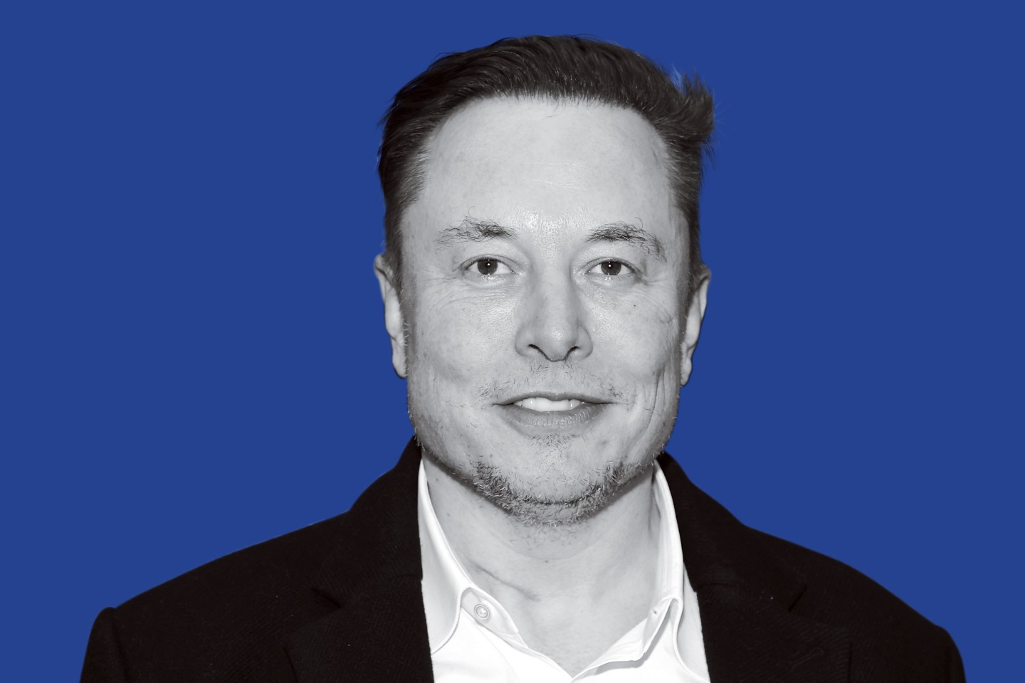Silhouette of Elon Musk on blue background.