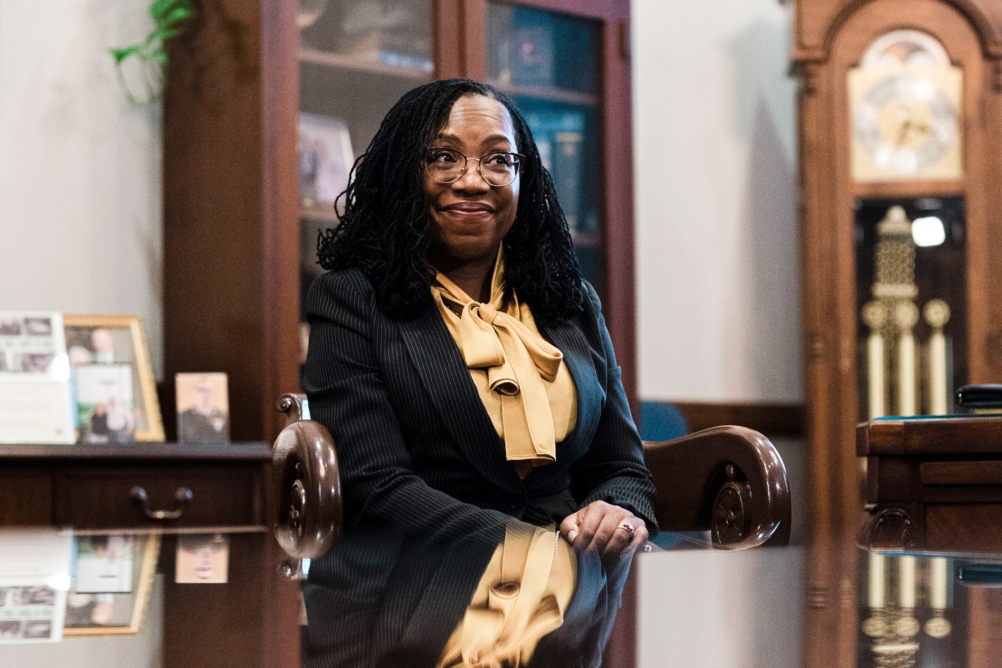 Judge Ketanji Brown Jackson sits in an office at the Capitol.
