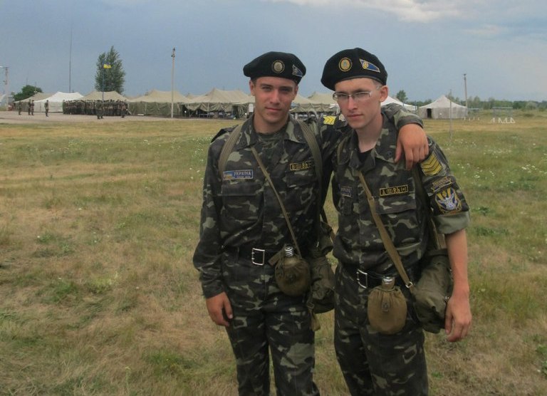 Mark’s friend Alex (right) 26 years later at a military training center getting ready for combat.