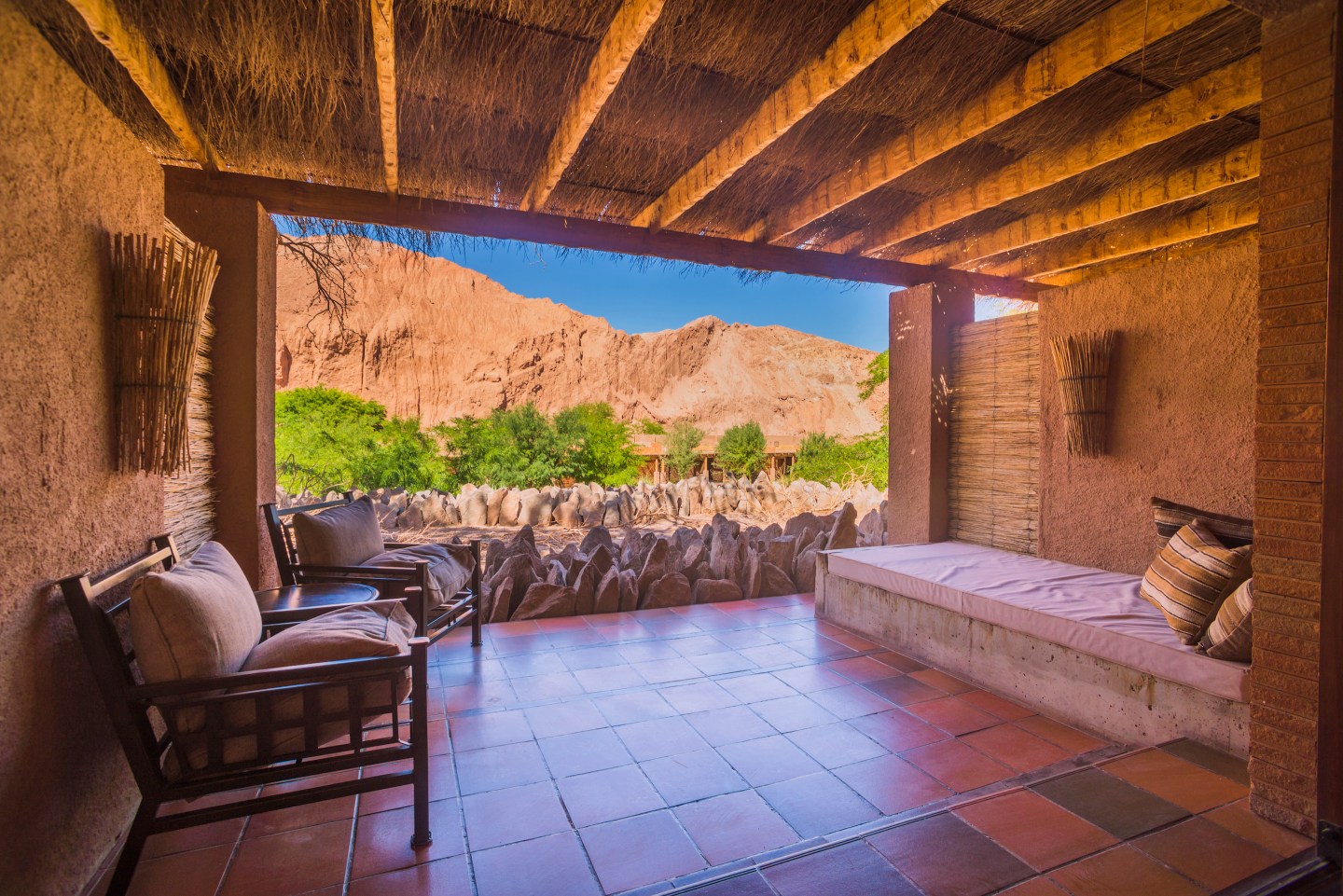 View of a private terrace at Hotel Alto Atacama Desert Lodge and Spa in Chile