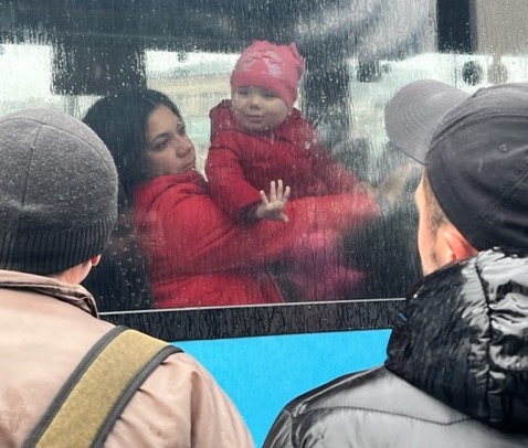 One of the children on a bus in Vinnytsia