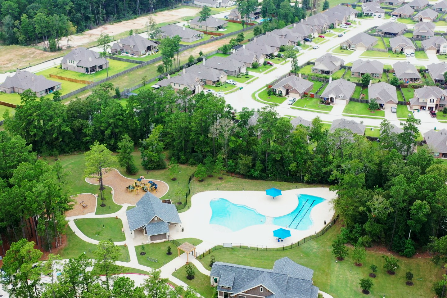 An aerial view of the Amber Pines development.