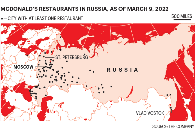 Map shows McDonald's restaurants in Russia