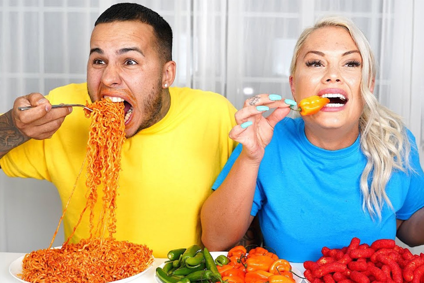 Derek Deso eating spaghetti.