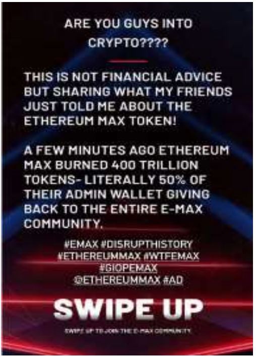 An image of Kim Kardashian's crypto ad that she was fined for