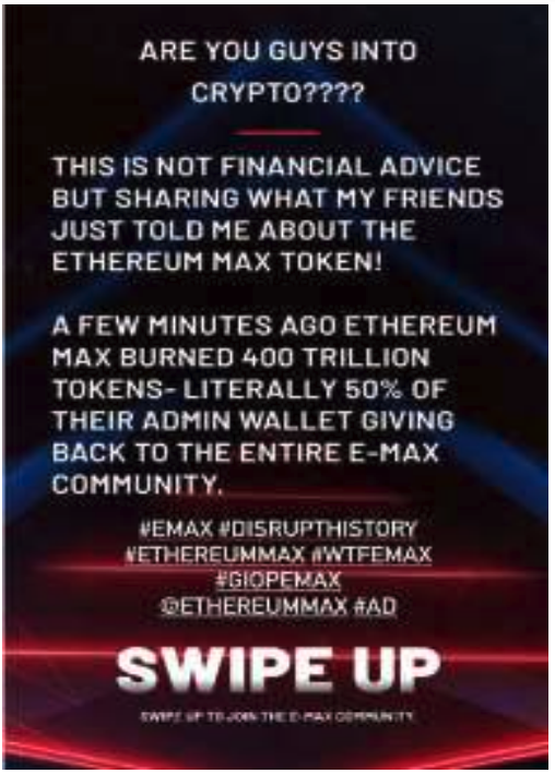 An image of Kim Kardashian's crypto ad that she was fined for
