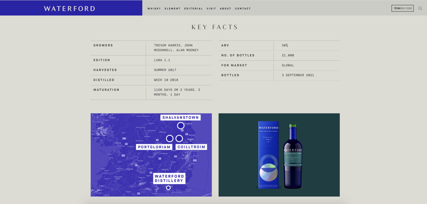 Screenshot of Waterford Distillery website