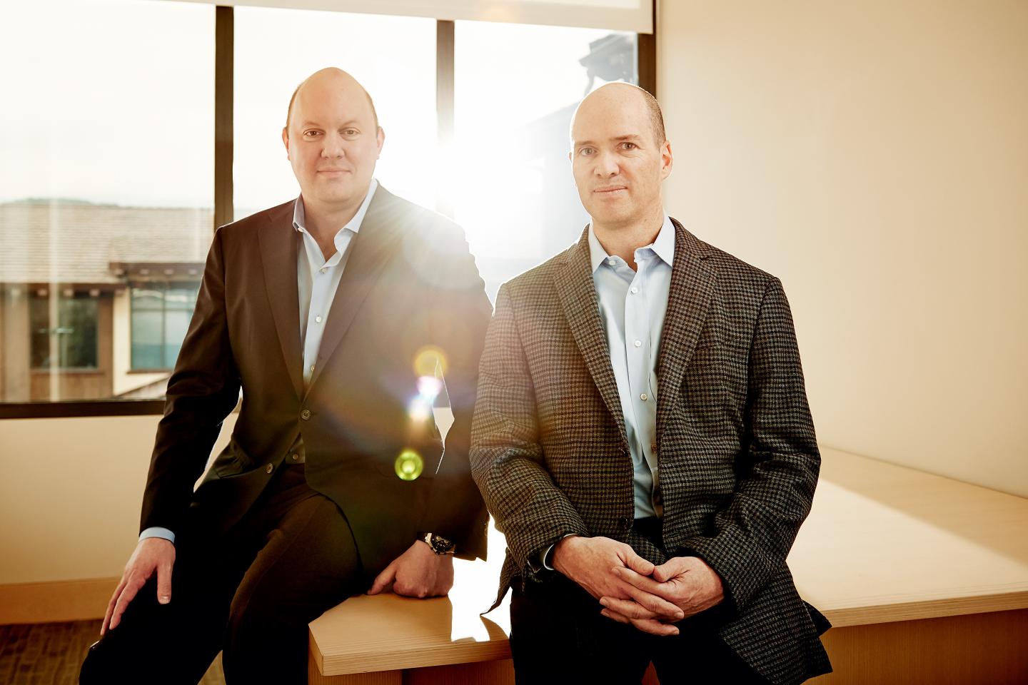Marc Andreesen and Ben Horowitz of the venture capital firm Andreesen Horowitz are photographed for Fortune Magazine on January 24, 2013 in the offices of Andreesen Horowitz in Menlo Park, California.