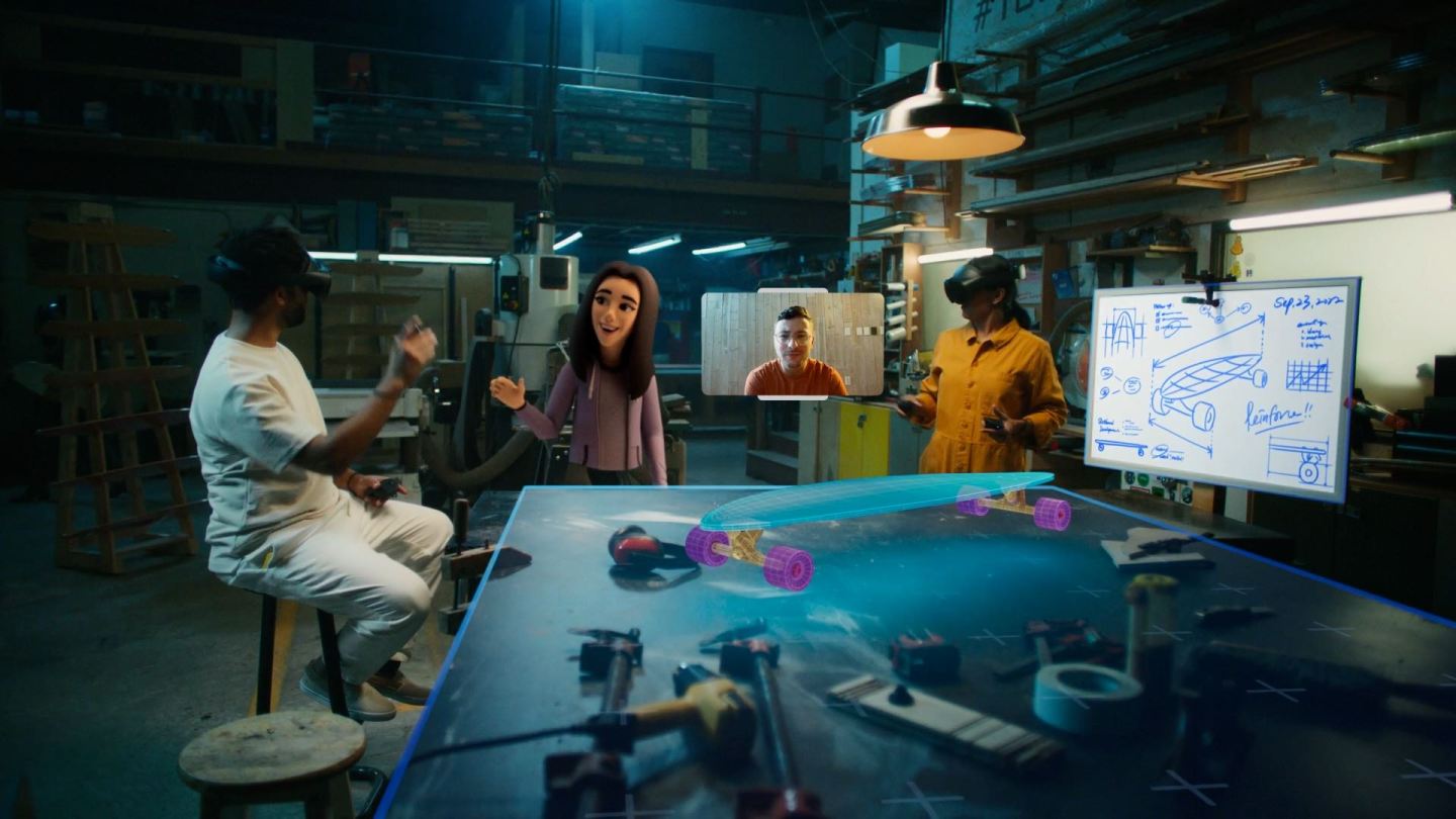 Avatars, real people, someone on a video call all meet in an AR space