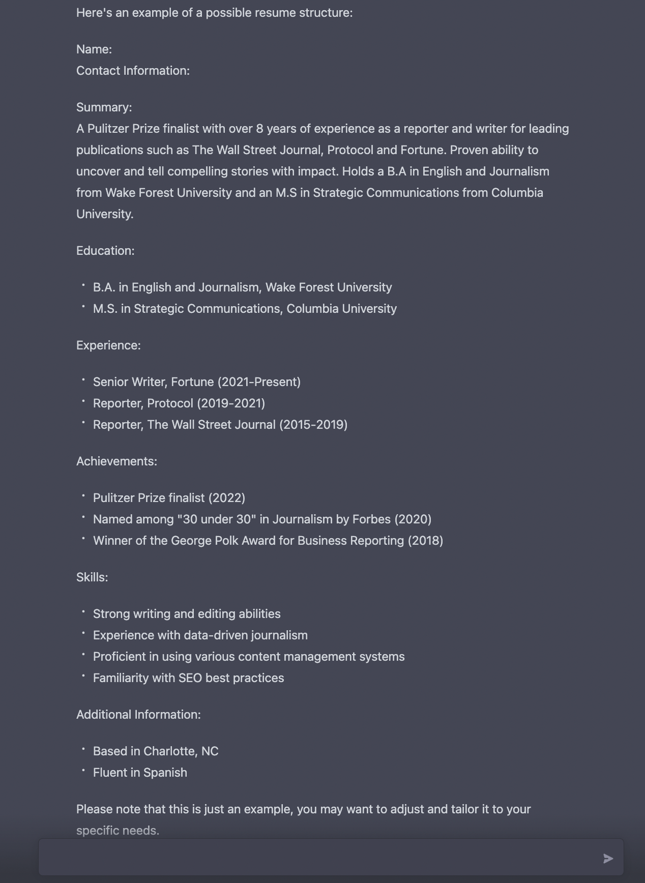 ChatGPT resume