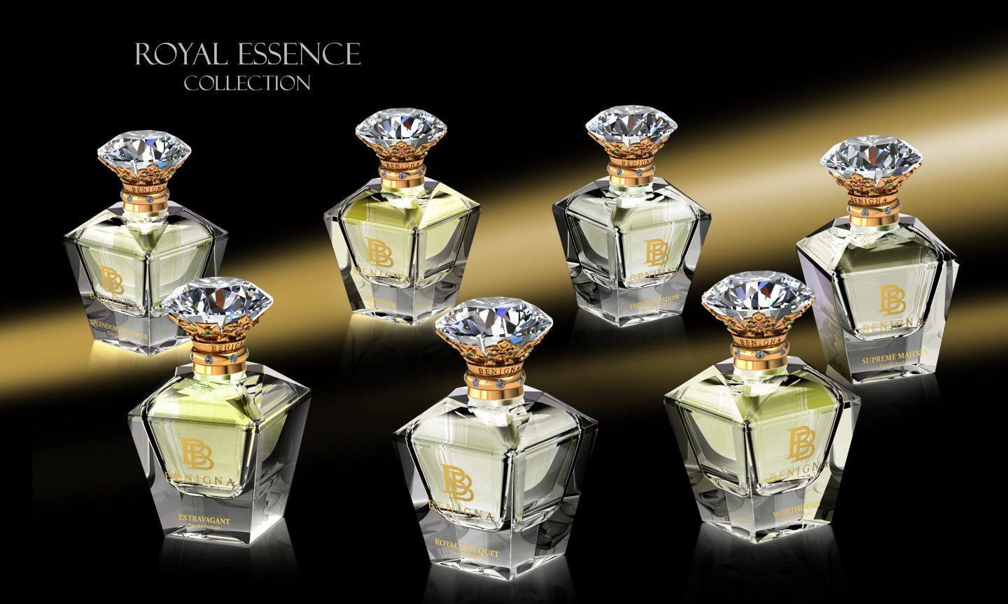 A picture of seven perfume bottles