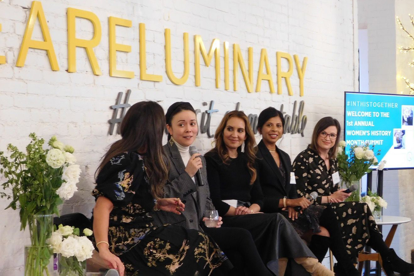 Women being interviewed during a panel at Luminary, a co-working space in NYC.