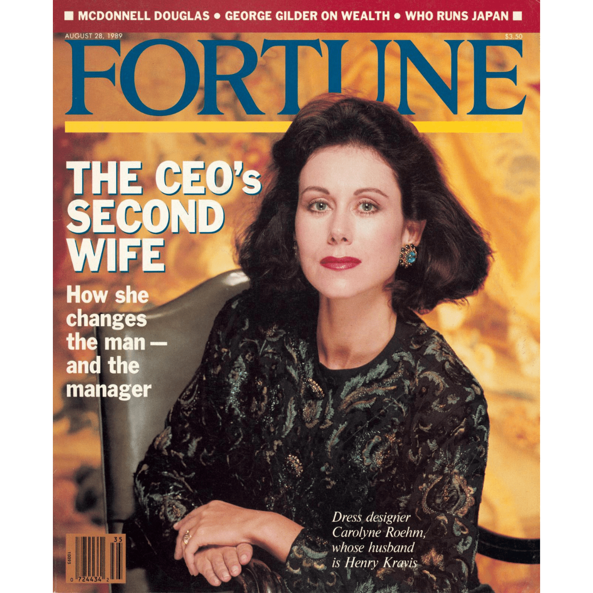 Cover of Fortune magazine August 1989, showing a portrait of dress designer Carolyne Roehm