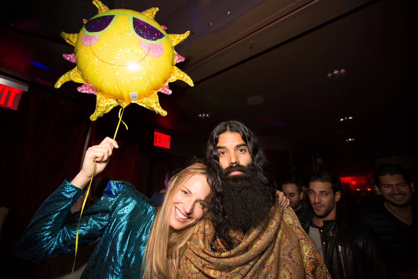 Zuzanna Buchwald rests her head on Rameet Chawla's shoulder at The Happy Show