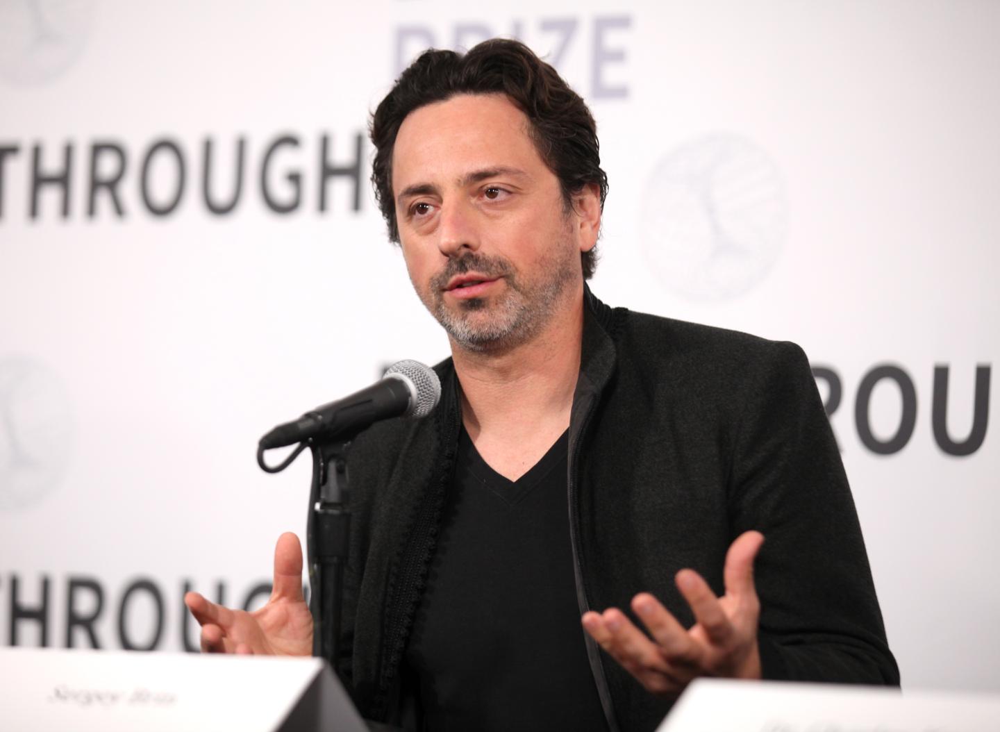 Sergey Brin on stage at an event for the Breakthrough Prize