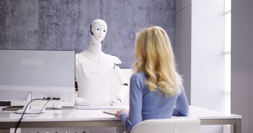 Meeting with AI robot manager