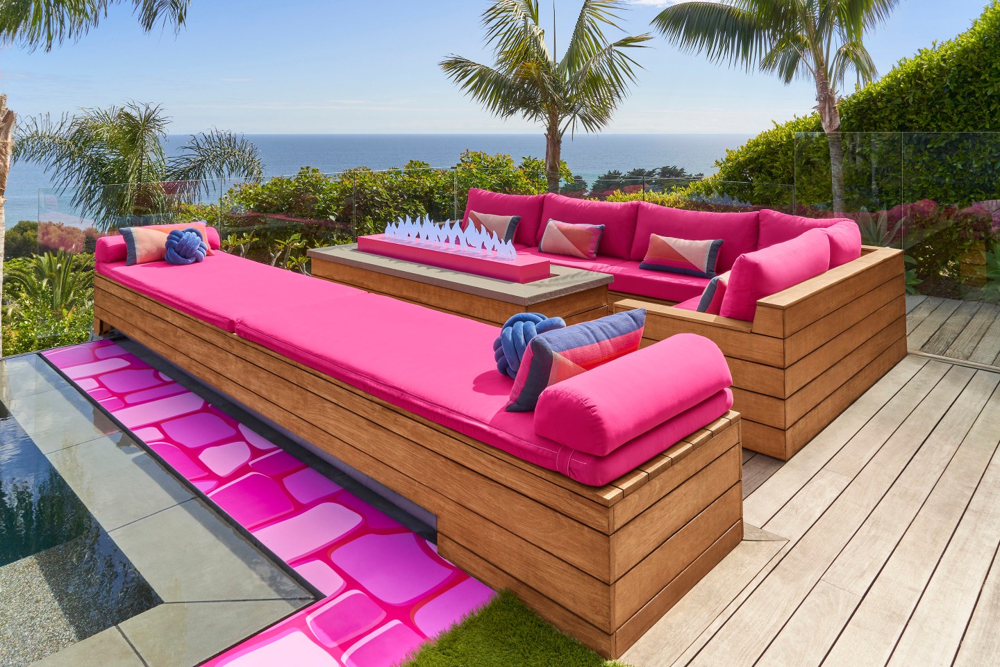 The outdoor sofa area