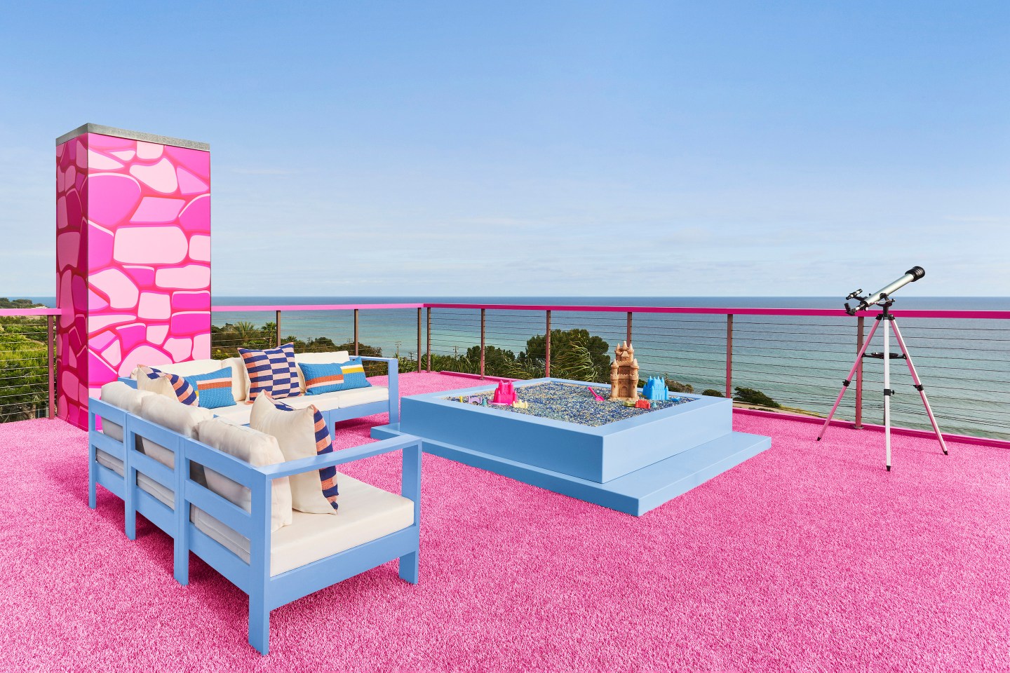 The rooftop terrace with a beach view