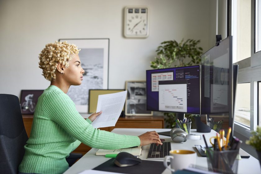 woman in front of monitor