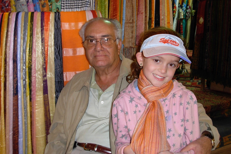 Photo of the writer of the story and her grandfather on a trip to Cairo in 2008