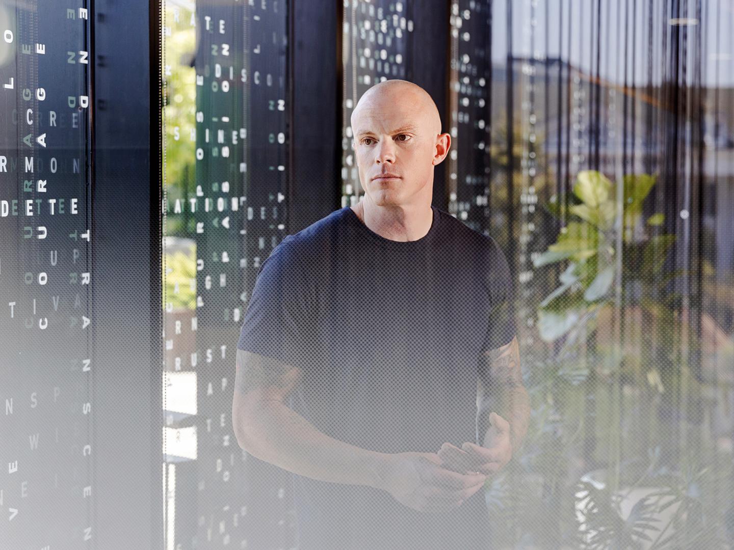 Josh Palacios, a senior program manager at Amazon's global engineering and security services division, photographed at Amazon's Culver City offices in Los Angeles, California on July 17, 2023.