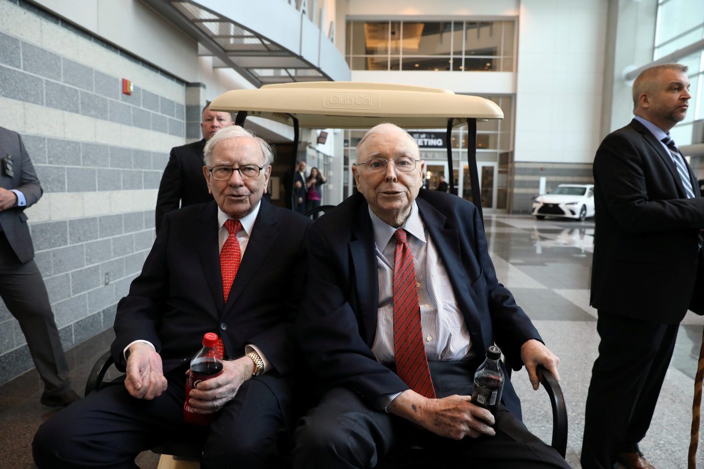 Berkshire Hathaway Chairman Warren Buffett (left) and Vice Chairman Charlie Munger are seen at the annual Berkshire shareholder shopping day in Omaha, Nebraska, U.S., May 3, 2019.