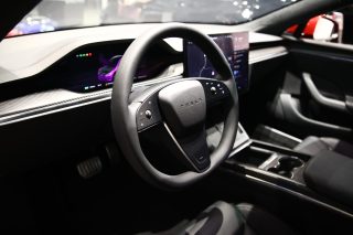 Inside view of Tesla car at the showroom in Santa Monica
