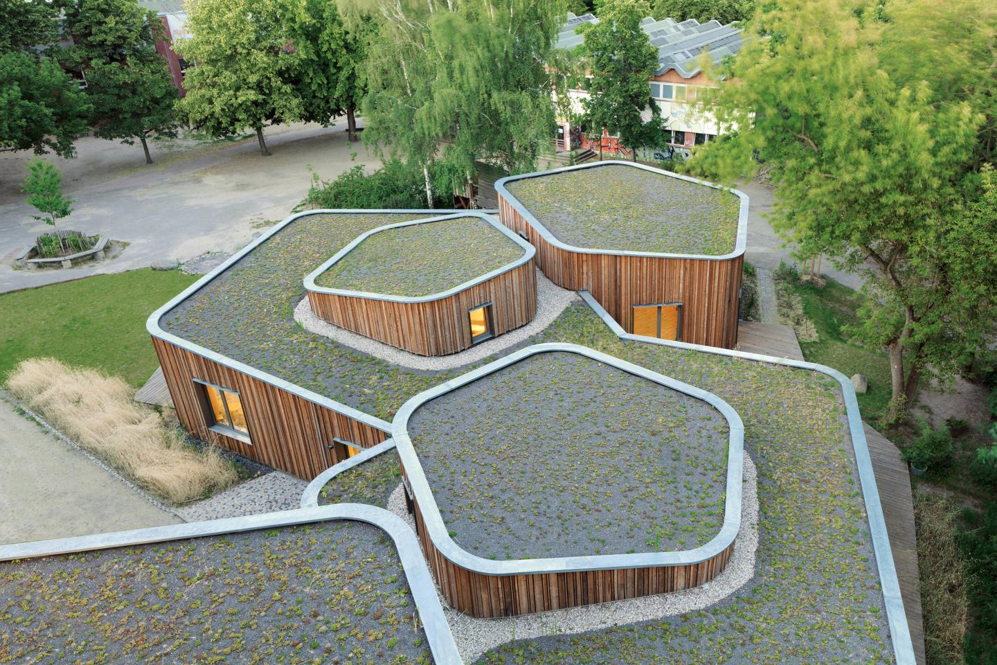A school in Germany built with Holcim's insulating roof material.