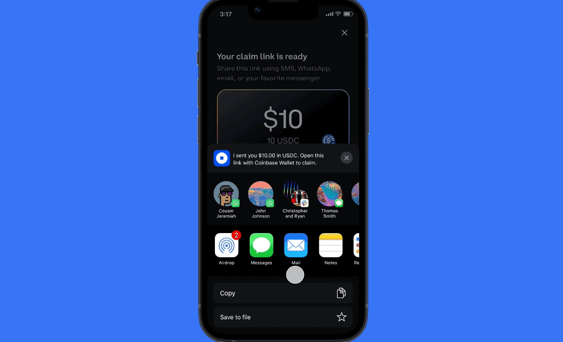 Image of Coinbase Wallet open on a smartphone