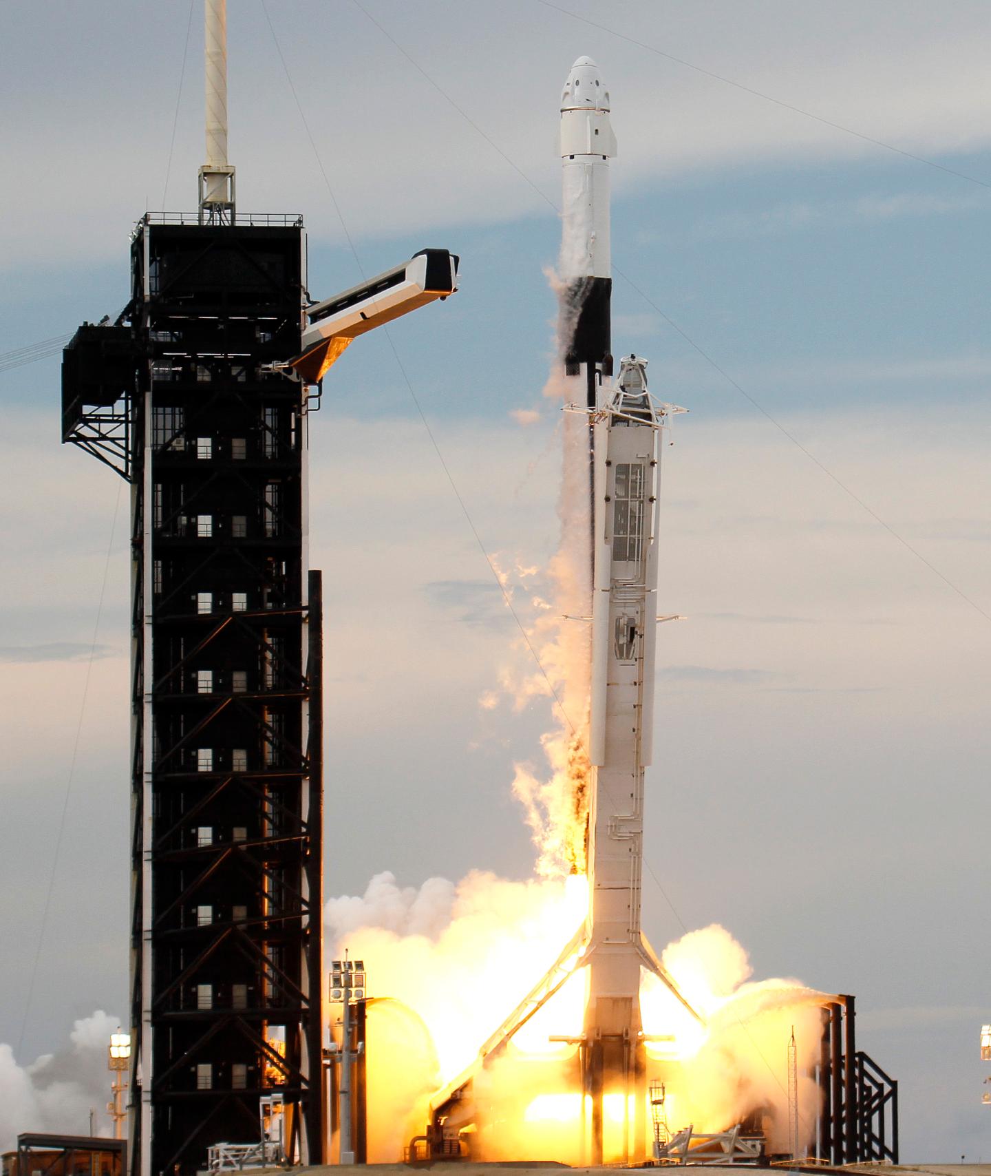 The SpaceX Falcon 9 rocket with the Crew Dragon spacecraft lifts off from pad 39A at the Kennedy Space Center on May 21, 2023.