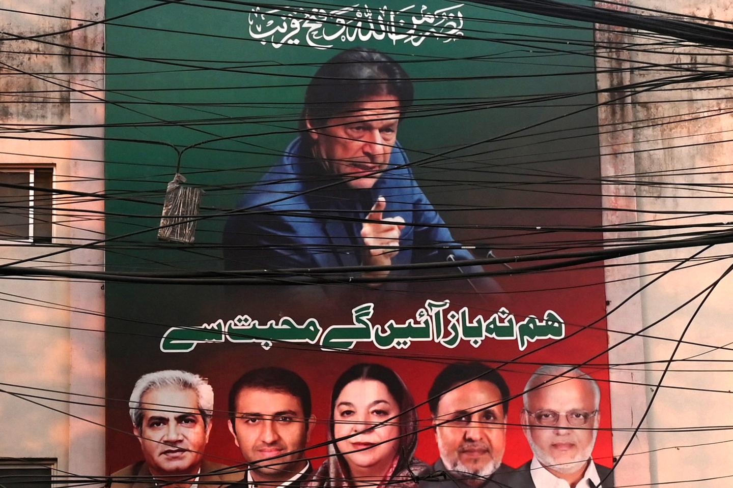 A campaign poster for Pakistan’s former prime minister, Imran Khan.